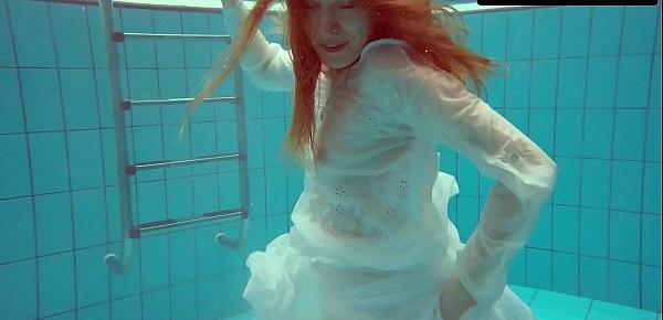  Redhead Diana hot and horny in a white dress
